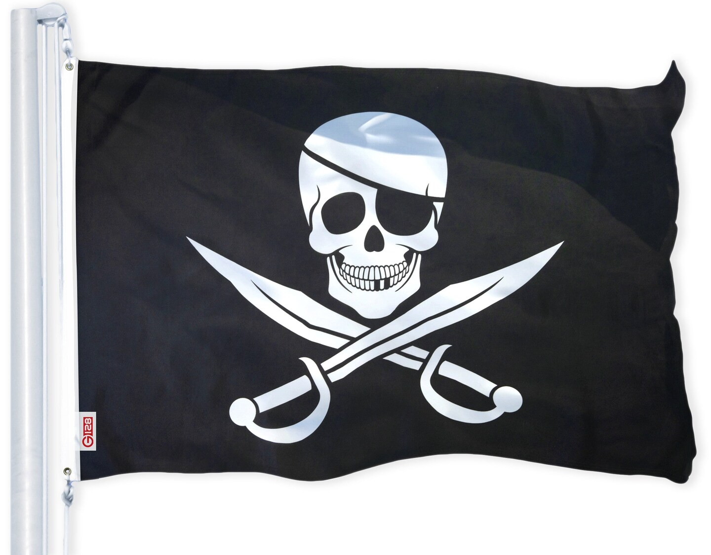 G128 - Jolly Roger Pirate Flag (Swords) 3x5 FT Printed Brass Grommets 150D Polyester Indoor/Outdoor - Much Thicker More Durable Than 100D 75D Polyester