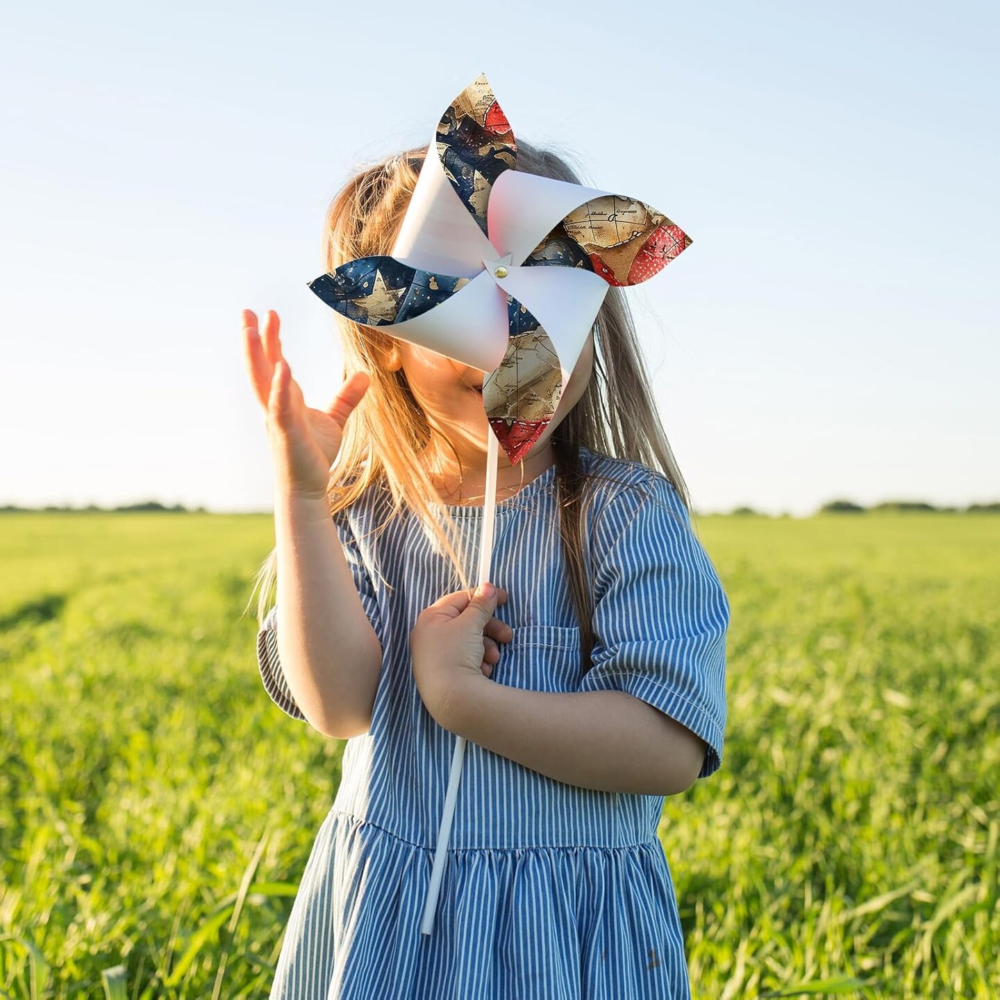 24 Sheets Retro Patriotic Red Blue Stars Stripes Patterns Decorative Craft Scrapbook Paper Folded Flat for 4th of July