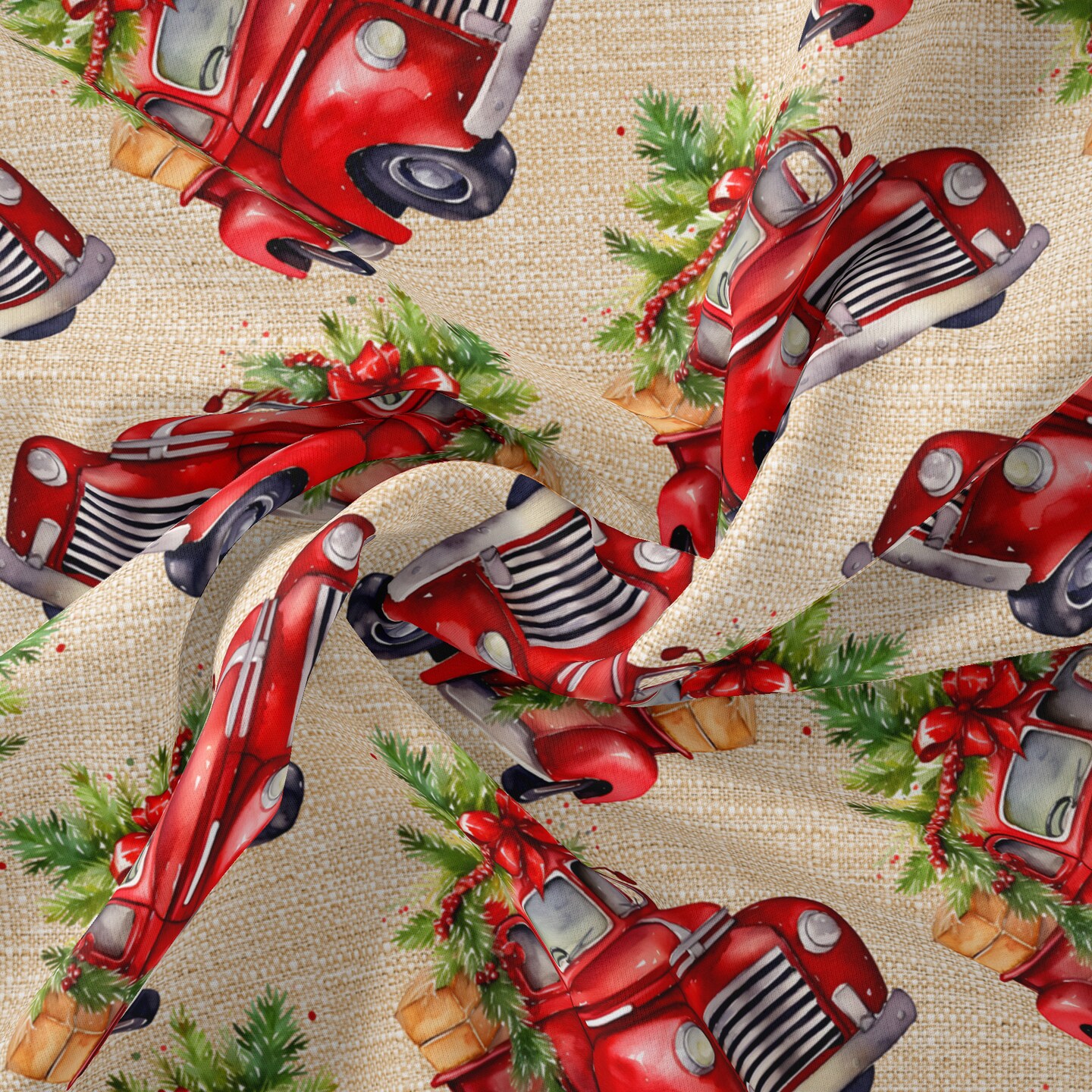 DAVID TEXTILES TOSSED CHRISTMAS TRUCKS MULTI 8 YD BOLT