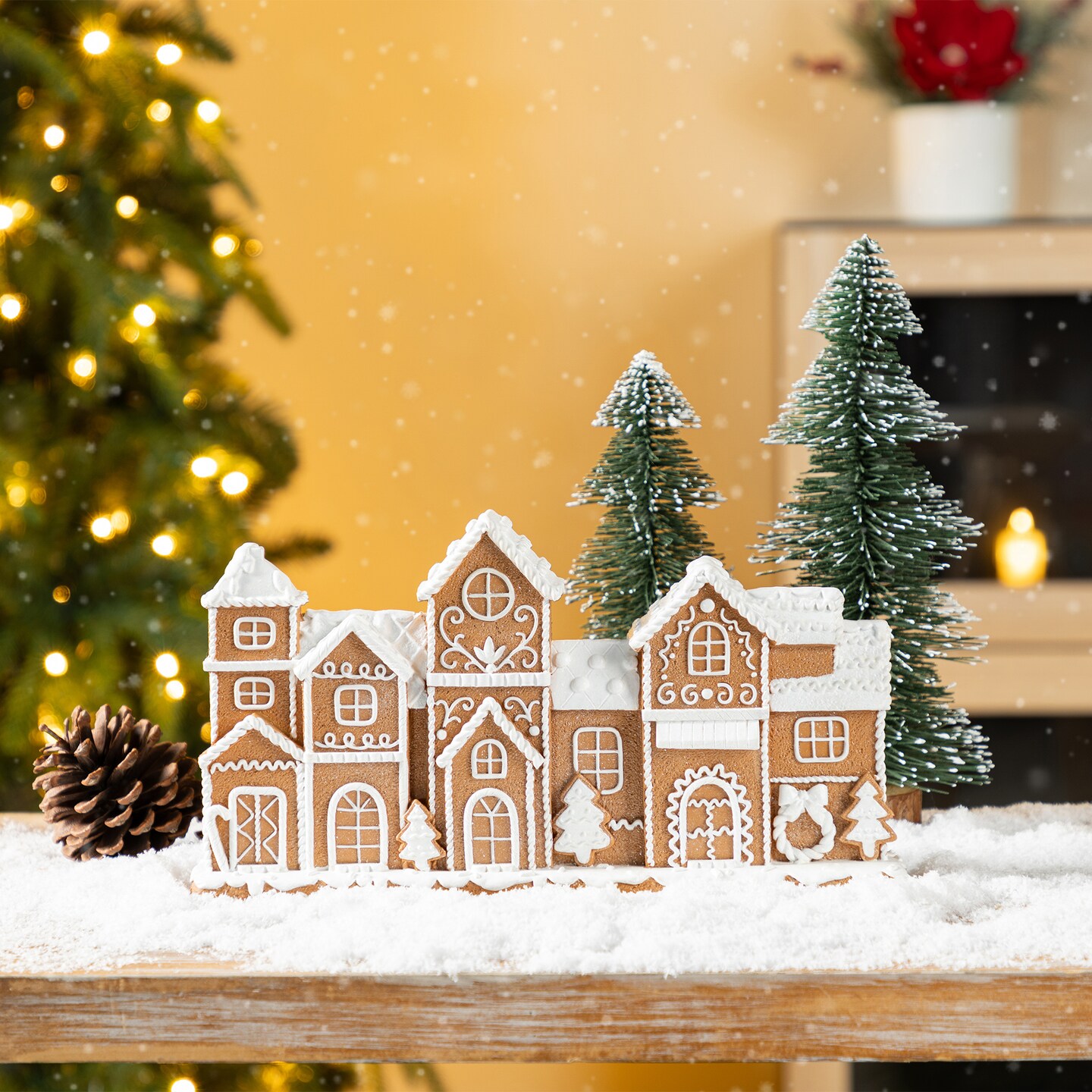 S/5 Christmas Resin Gingerbread House Table Decor Set