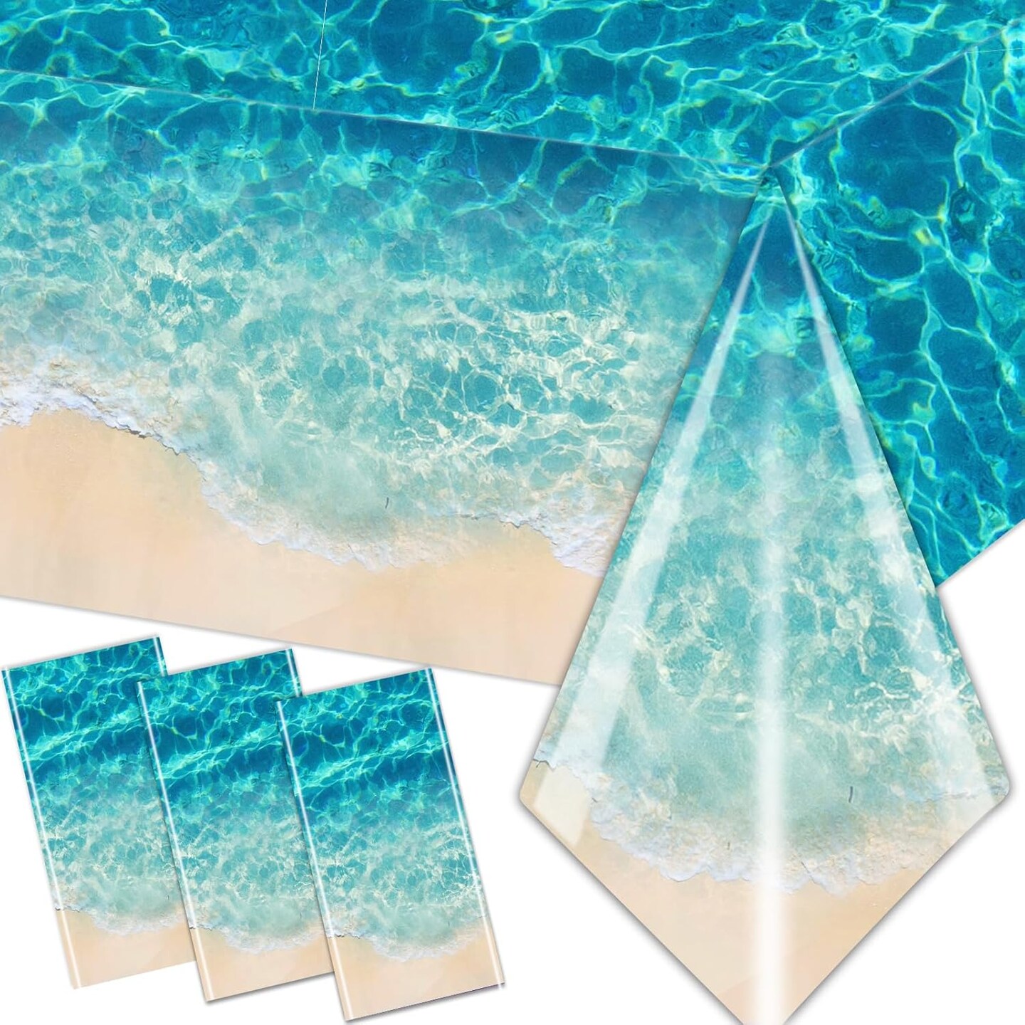 Ocean Waves Tablecloth, 3Pcs Summer Beach Pool Party Decorations Tablecloth (54X108inch)