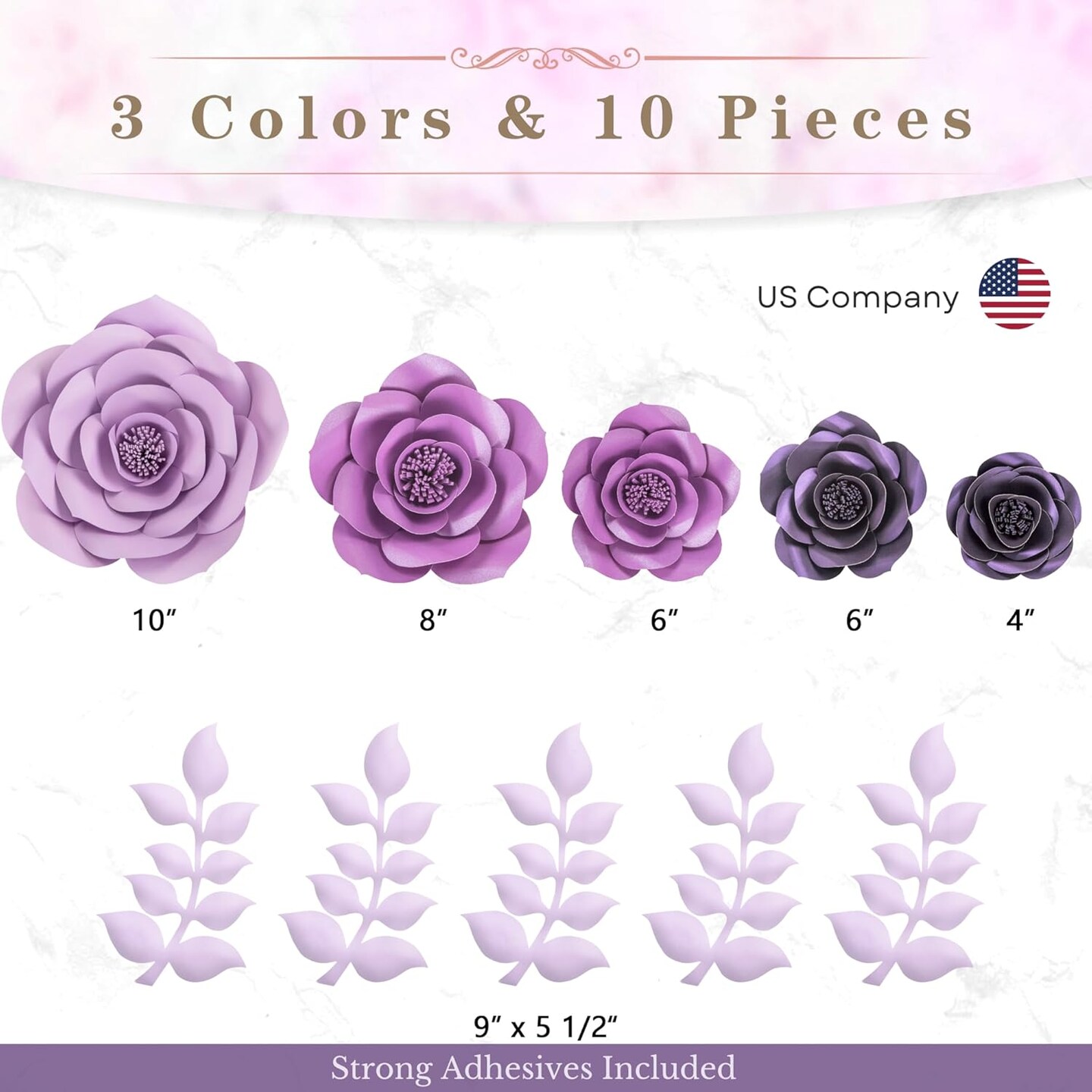 Large Paper Flowers Decorations for Wall, Wedding, Bridal Party,10pc Rose 3D Purple Wall Décor