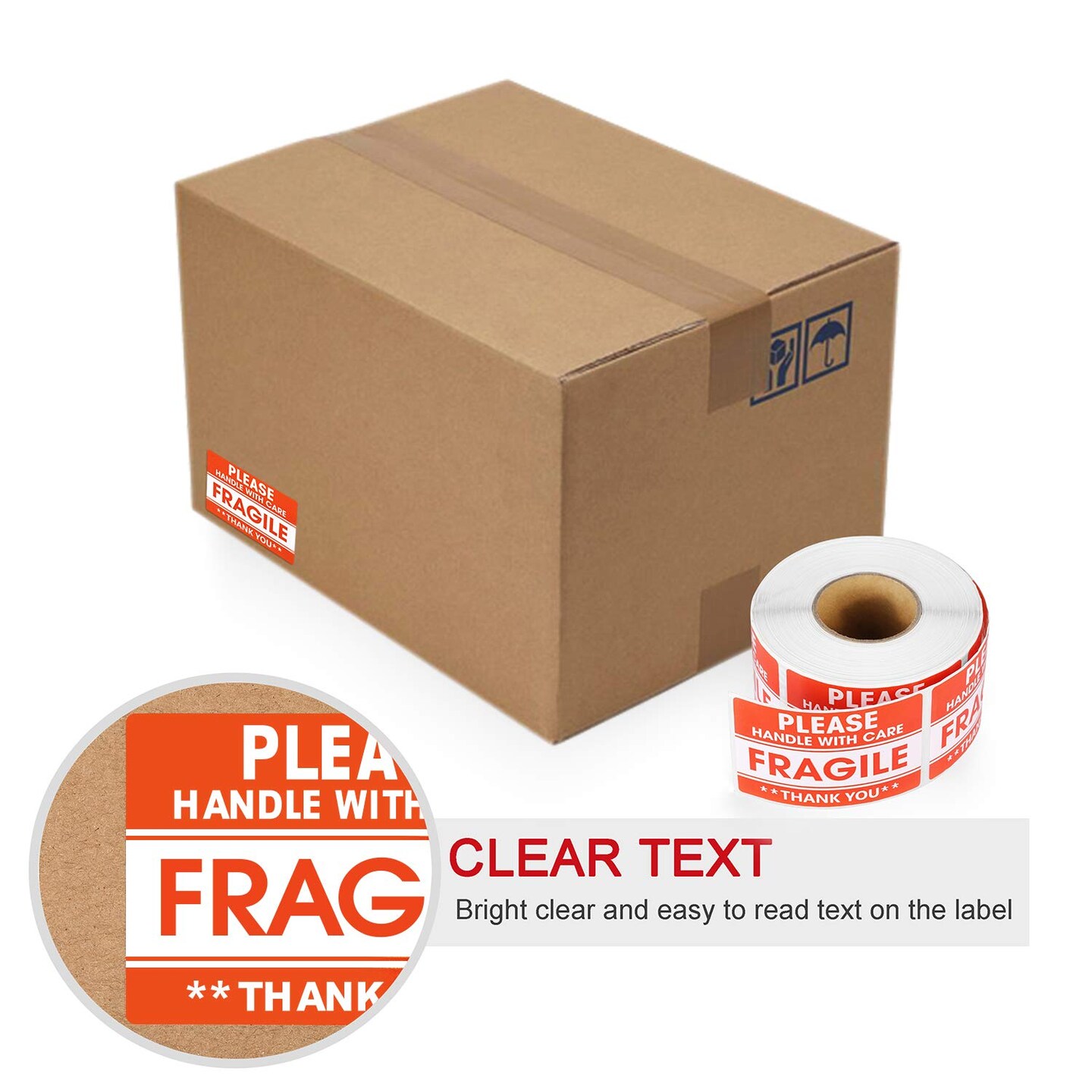 2"x3" Fragile Stickers – 500 Strong Adhesive Labels per Roll, Handle with Care Shipping & Moving Warning Labels