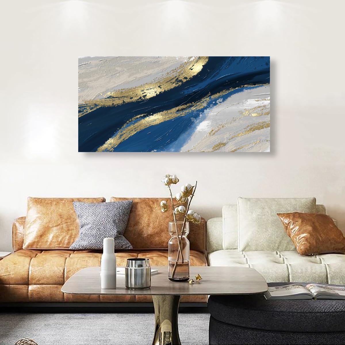Abstract Canvas Wall Art for Living room Office Bedroom Golden Blue Wall Art