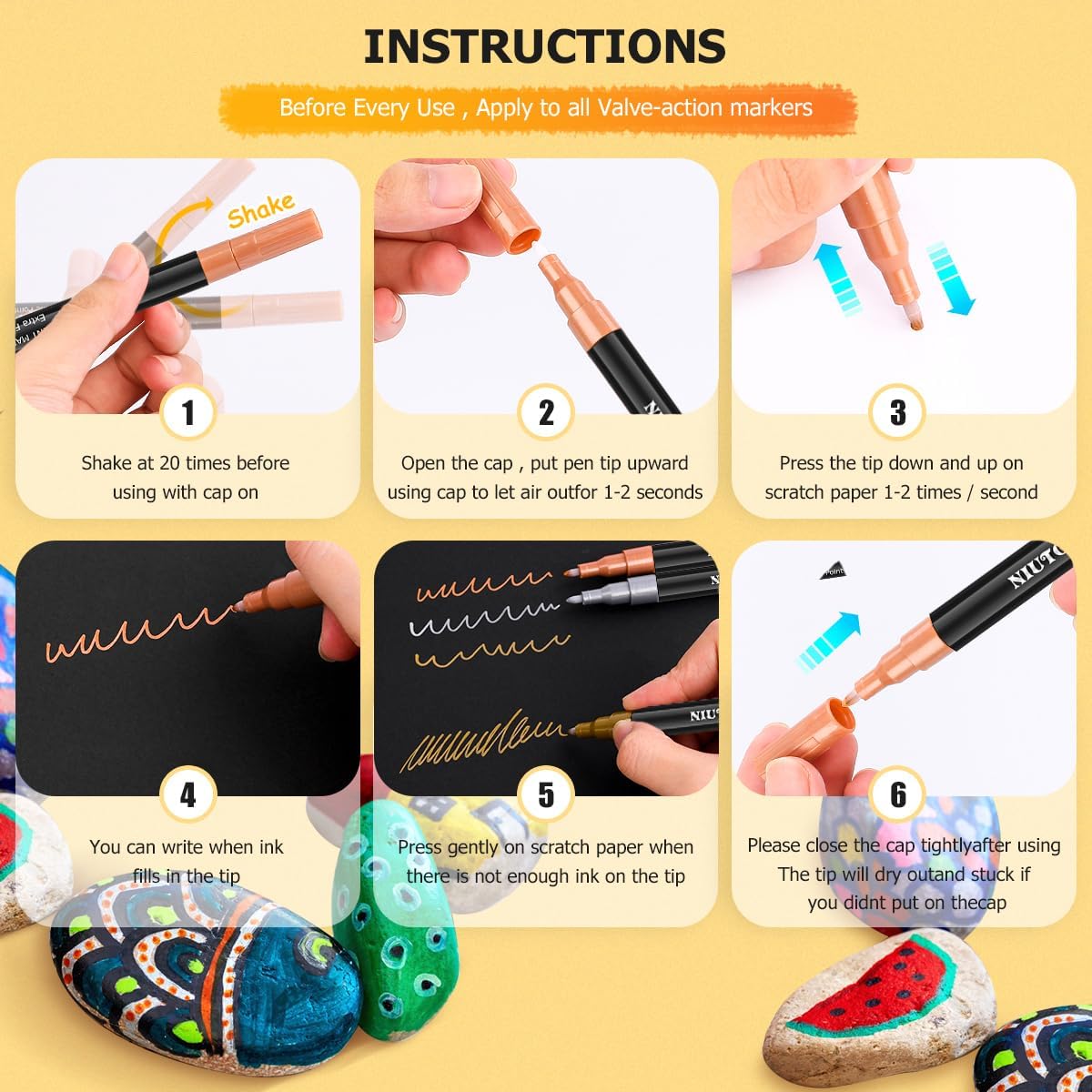 Acrylic Paint Pens for Rock Painting, 24 Classic Colors Paint