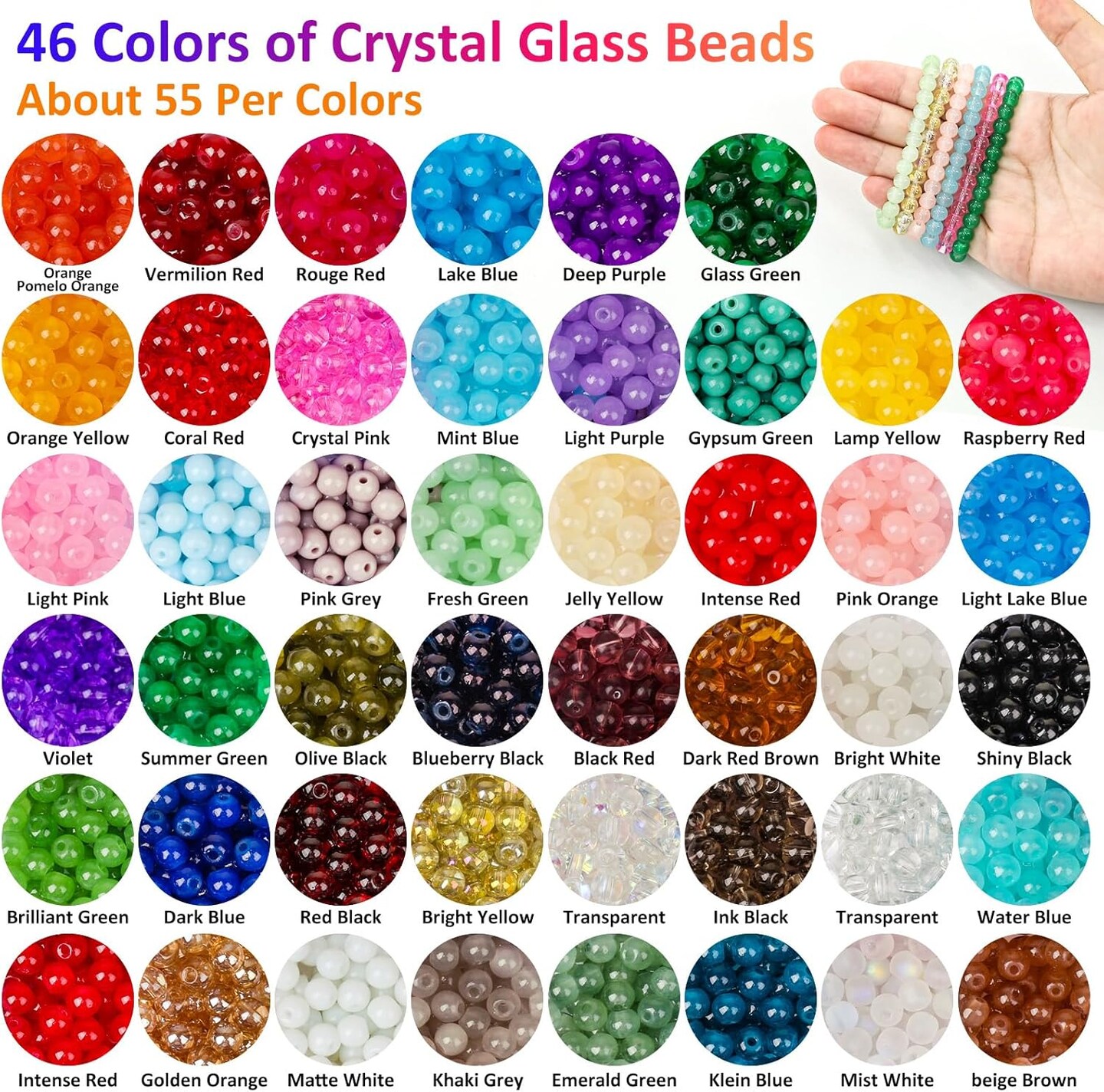 2500 PCS 46 Colors Glass Bead - 6mm Round Crystal Beads