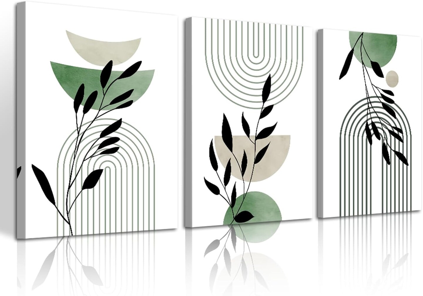 Boho Sage Green Canvas Wall Art Set of 3