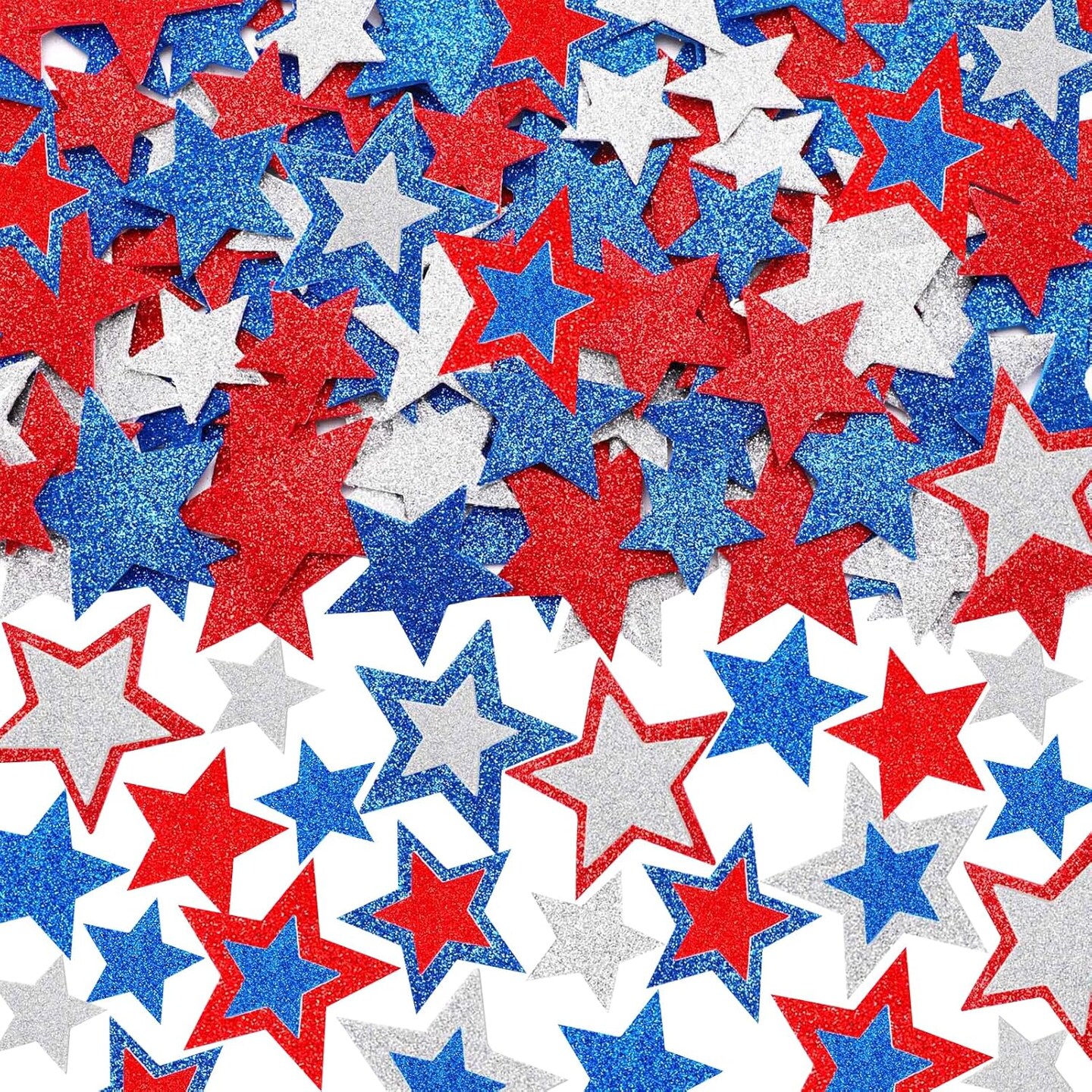 4th of July Self-Adhesive Glitter Patriotic Foam Stars Stickers Red White and Blue