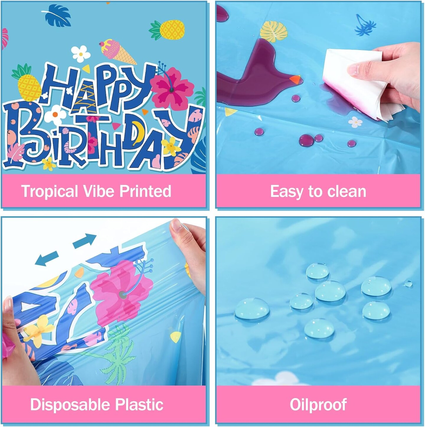 3 Pack Hawaiian Birthday Party Tablecloth Covers (108'' x 54'')