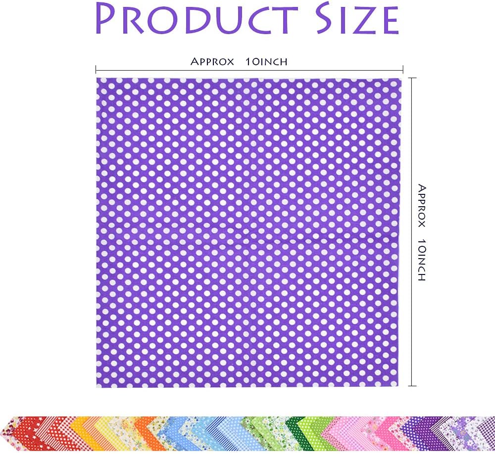 42Pcs Quilting Cotton Fabric Squares Sheets Pre-Cut (Red/Pink/Yellow/Green/Blue/Purple)