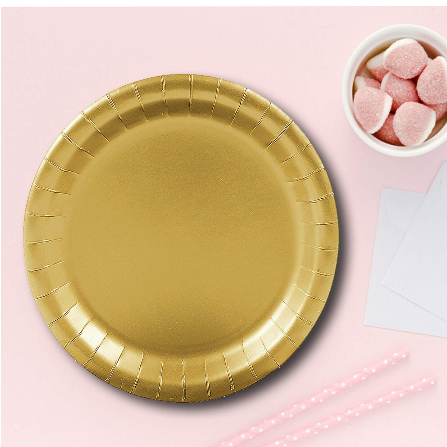 24 Count Metallic Gold Paper Plates 7" Round Disposable Dessert Plates for Parties