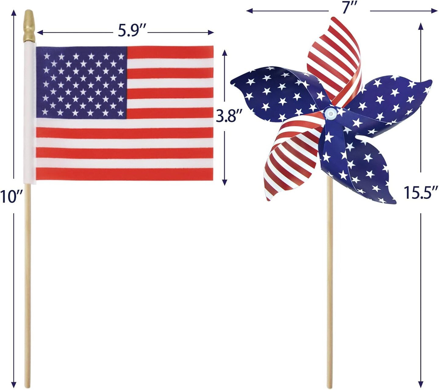 4th of July Decorations - Fourth of July Deals - 36 Patriotic Stars and Stripes Pinwheels &#x26; Flags