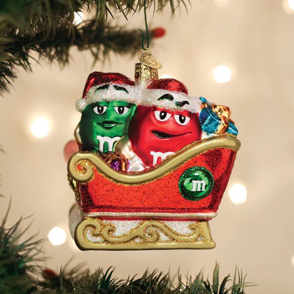 Old World Christmas Red and Green M&#x26;M&#x27;s in Sleigh Ornament