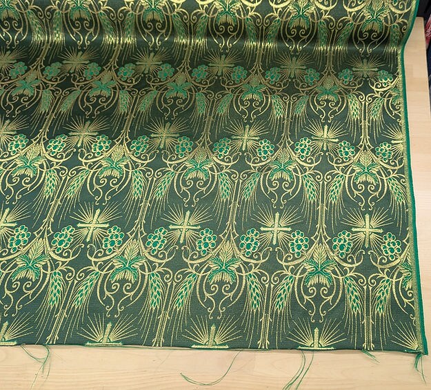 1 Yard Green Church Metallic Cross Grapes Wheat Brocade Fabric Jacquard 58/59 Inches Width