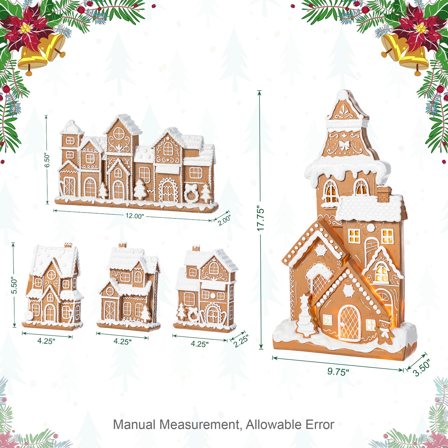 S/5 Christmas Resin Gingerbread House Table Decor Set