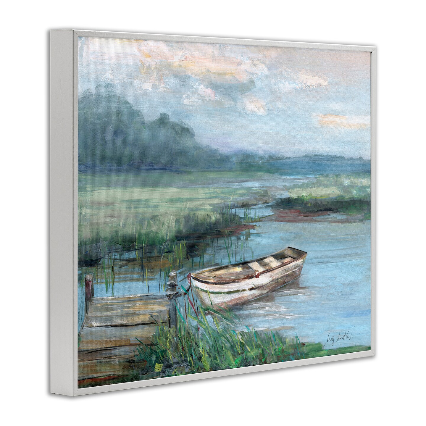Stupell Industries Docked Rowboat at Lake's Edge Framed Giclee By Sally Swatland