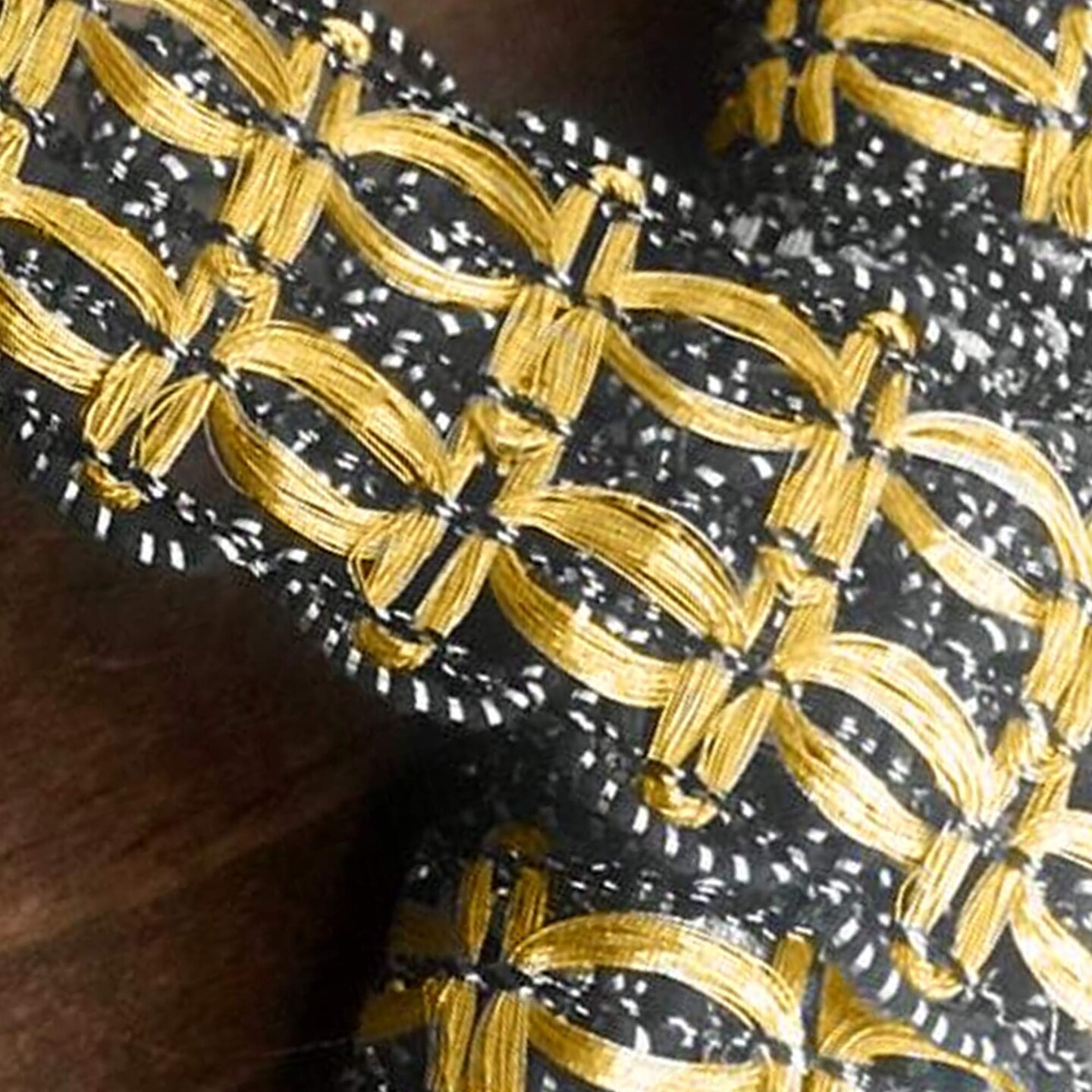 1 Yard Gunmetal &#x26; Gold Metallic Lace Gimp Trim &#x2013; Pull-Through Threading Decorative Upholstery Braid