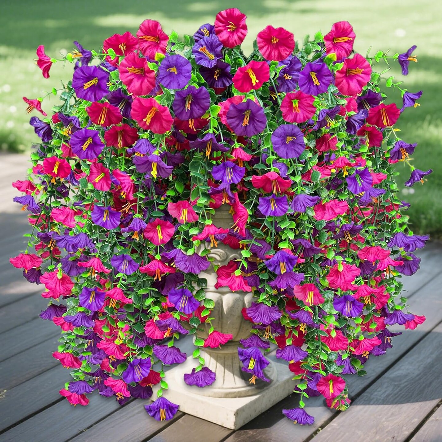 4PCS Artificial Fake Hanging Flowers Plants for Outdoor Decor (Purple Fuchsia)