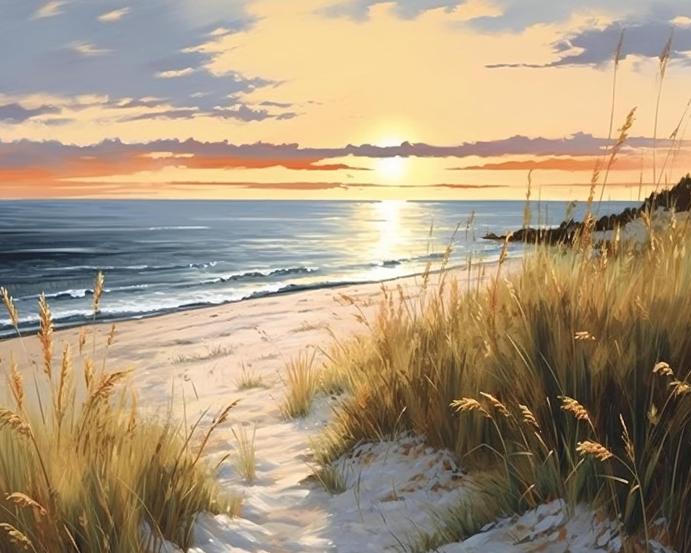 Paint by Numbers Kits for Adults & Beginners – Easy Acrylic Sunset Beach Scene, DIY Dunes & Grass Painting for Home Wall Decor (16 x 20 Inch)