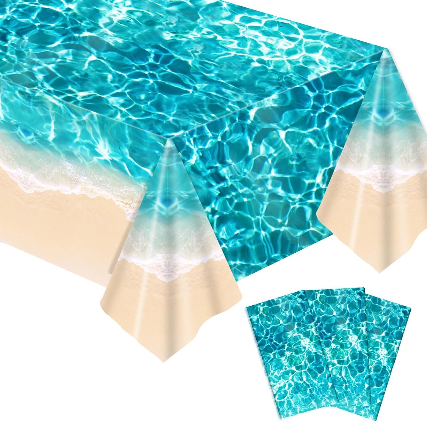 3Pcs Beach Party Birthday Decoration Summer Ocean Wave Waterproof Tablecloth (108 x 54In)
