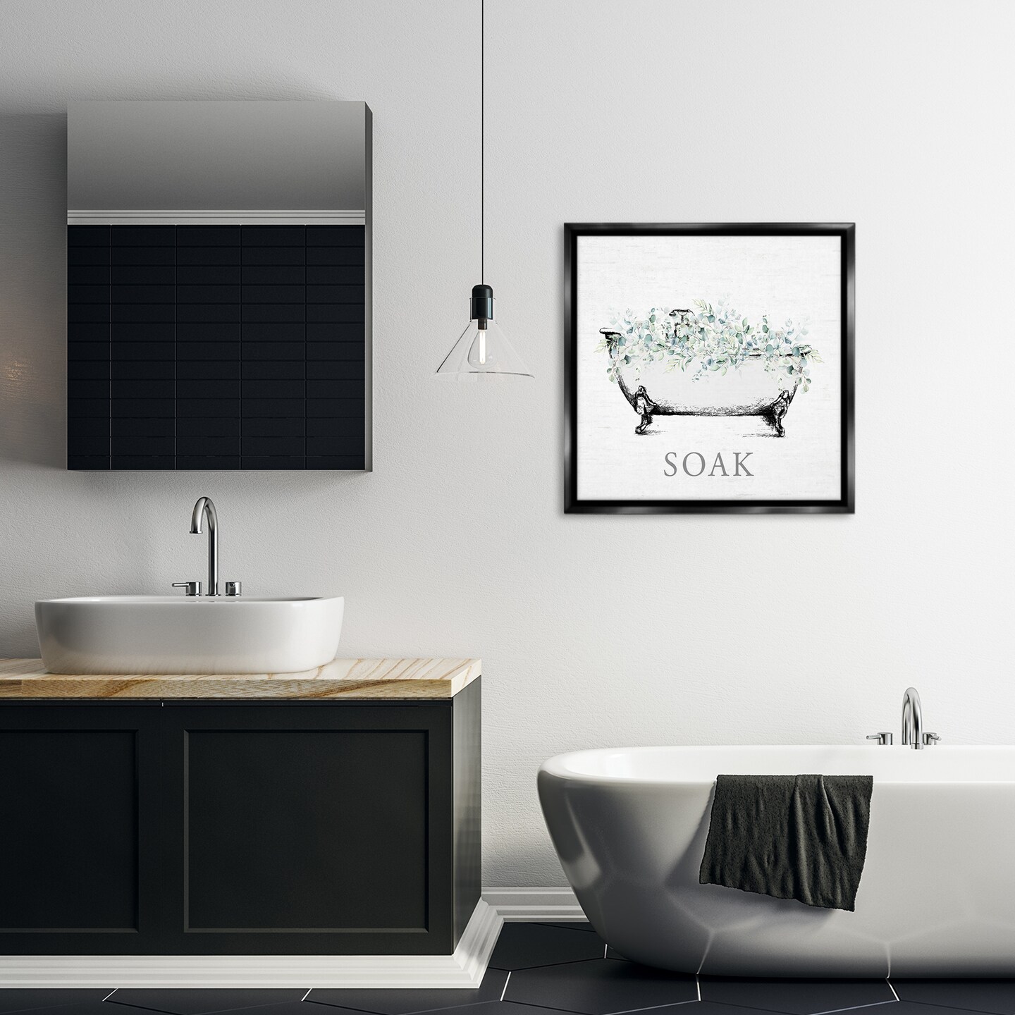 Stupell Industries Bathroom Tub with Eucalyptus Floating Frame By Lettered and Lined