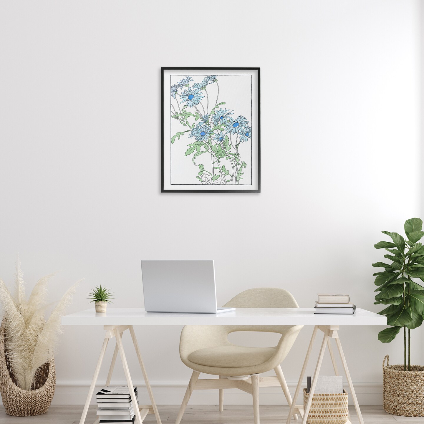 Stupell Industries Blue Daisies Detailed Outline Framed Giclee By CAD Designs