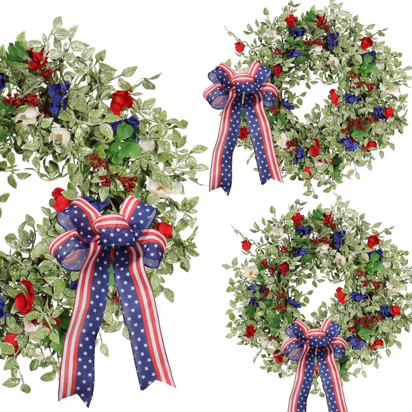22 Inch Memorial Day Decorations Patriotic American Flag Wreath with Greenery