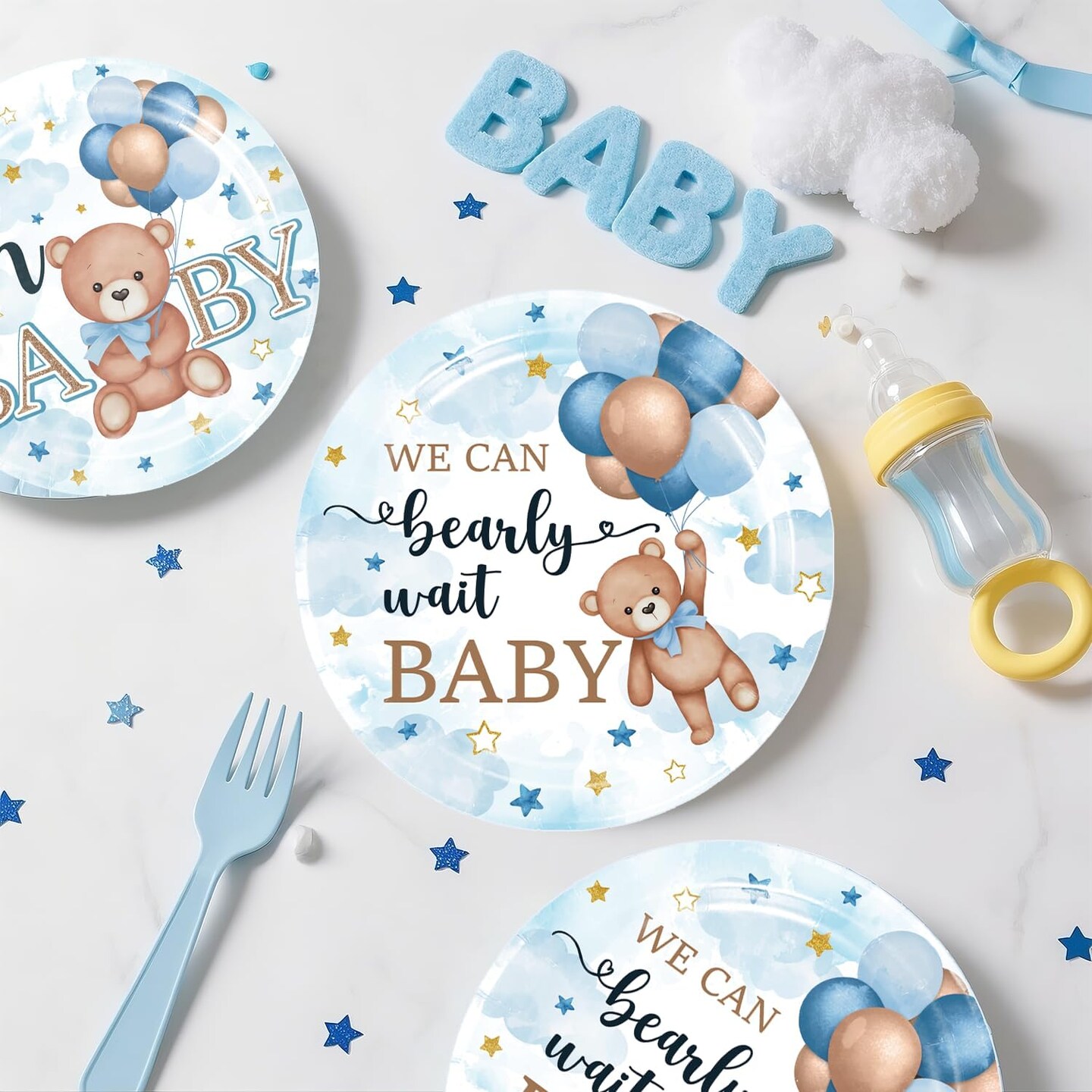 186 Pcs Blue Baby Shower Decorations Boy Tableware Set Serves 25 Guests(Blue)