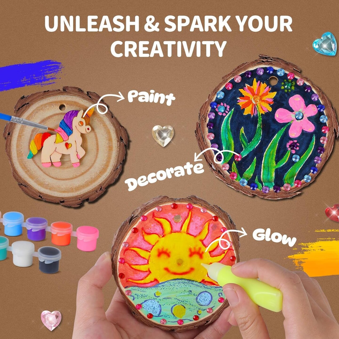 AOSITE Glow In The Dark Wood Craft Kit For Kids - Wood Slice Painting Arts & Crafts Ages 6-12