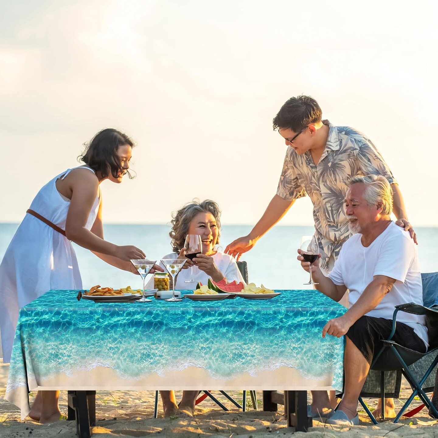 Ocean Waves Tablecloth, 3Pcs Summer Beach Pool Party Decorations Tablecloth (54X108inch)
