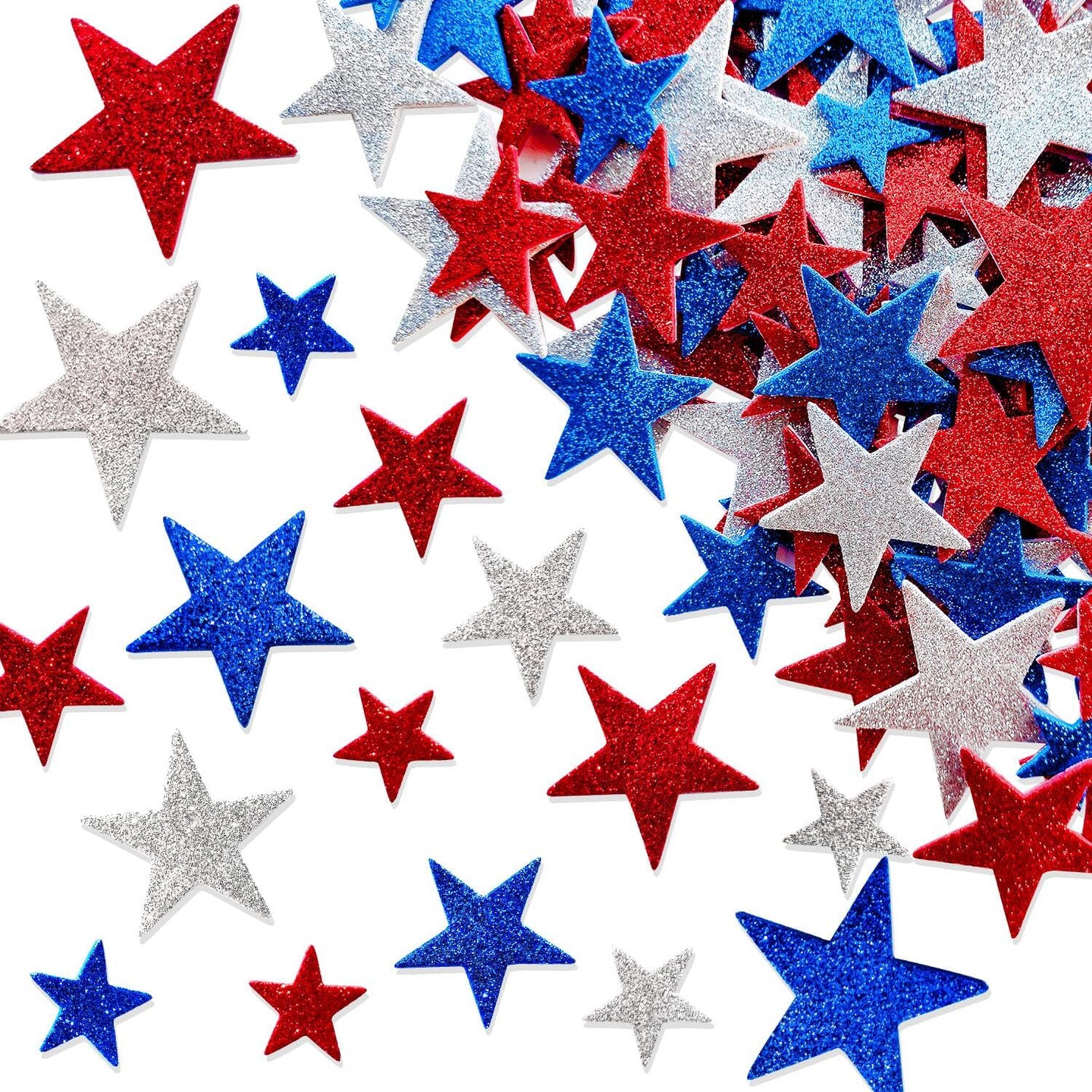 180 Pcs Patriotic Foam Stars Self-Adhesive Stickers Red Blue Silver