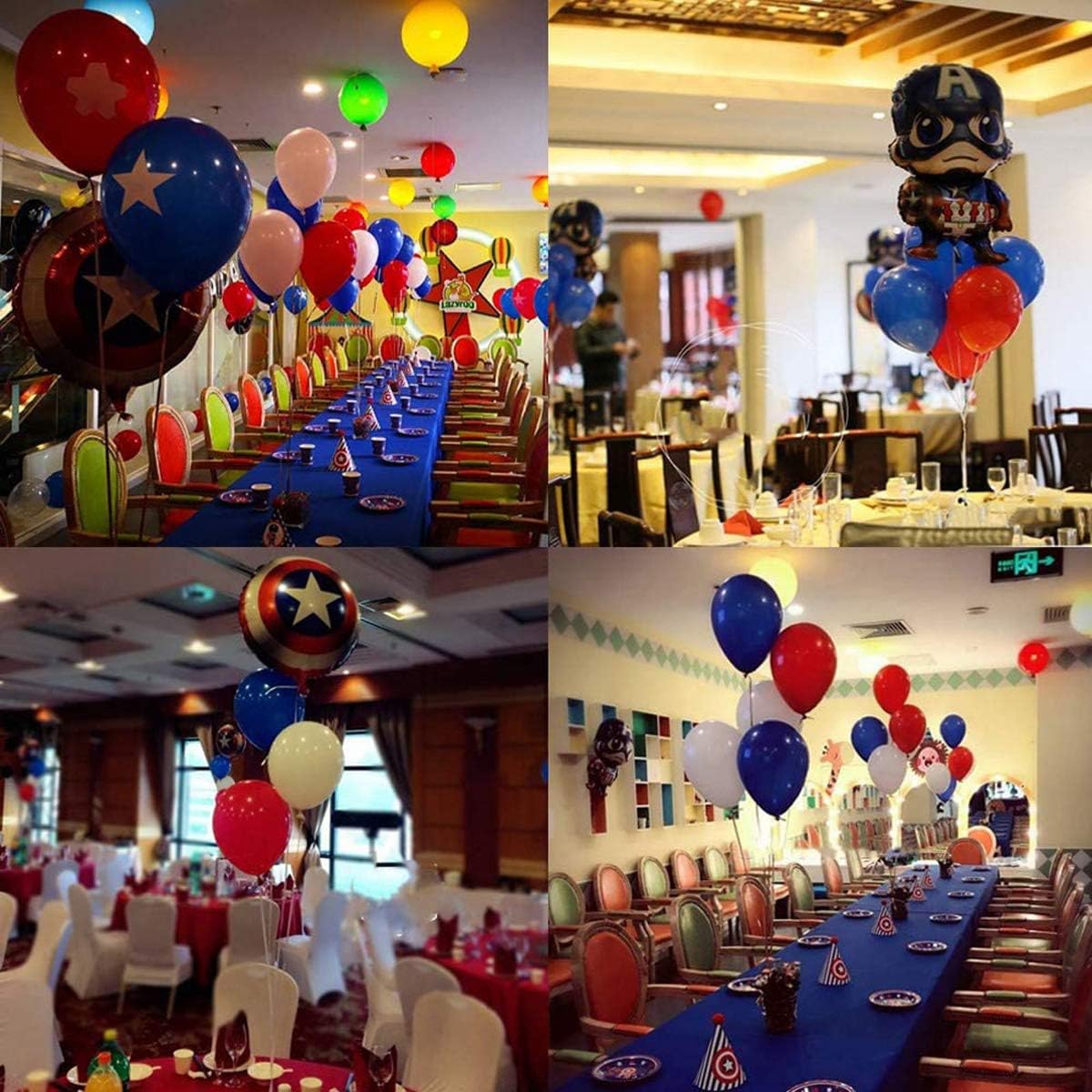 Balloon Garland Arch Kit-Blue, Red, White with Strip Tape, Blue Knotting Device, White Ribbon