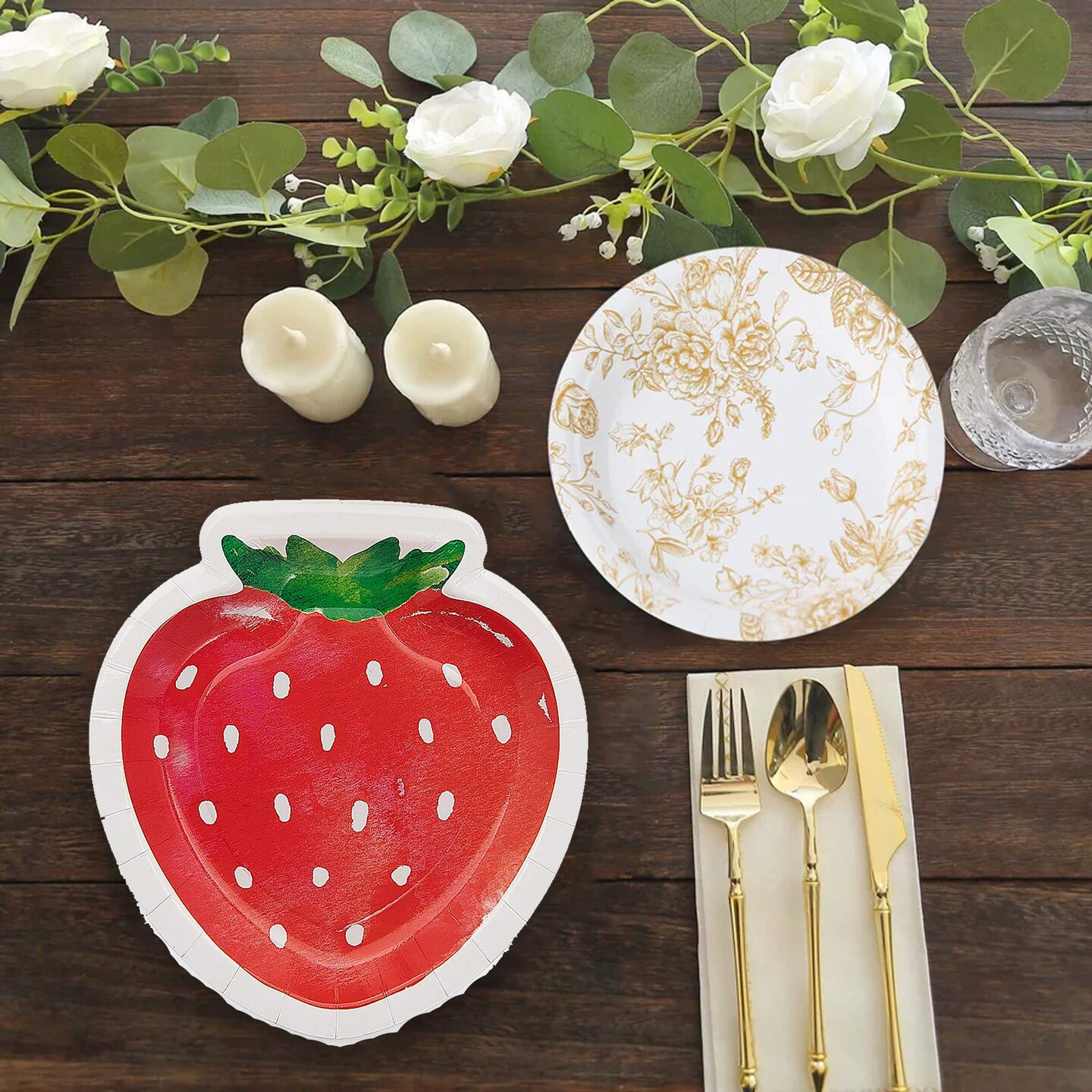 8 Count Berry Party Strawberry Shaped Paper Dessert Plates Disposable Tableware for Baby Shower Birthday