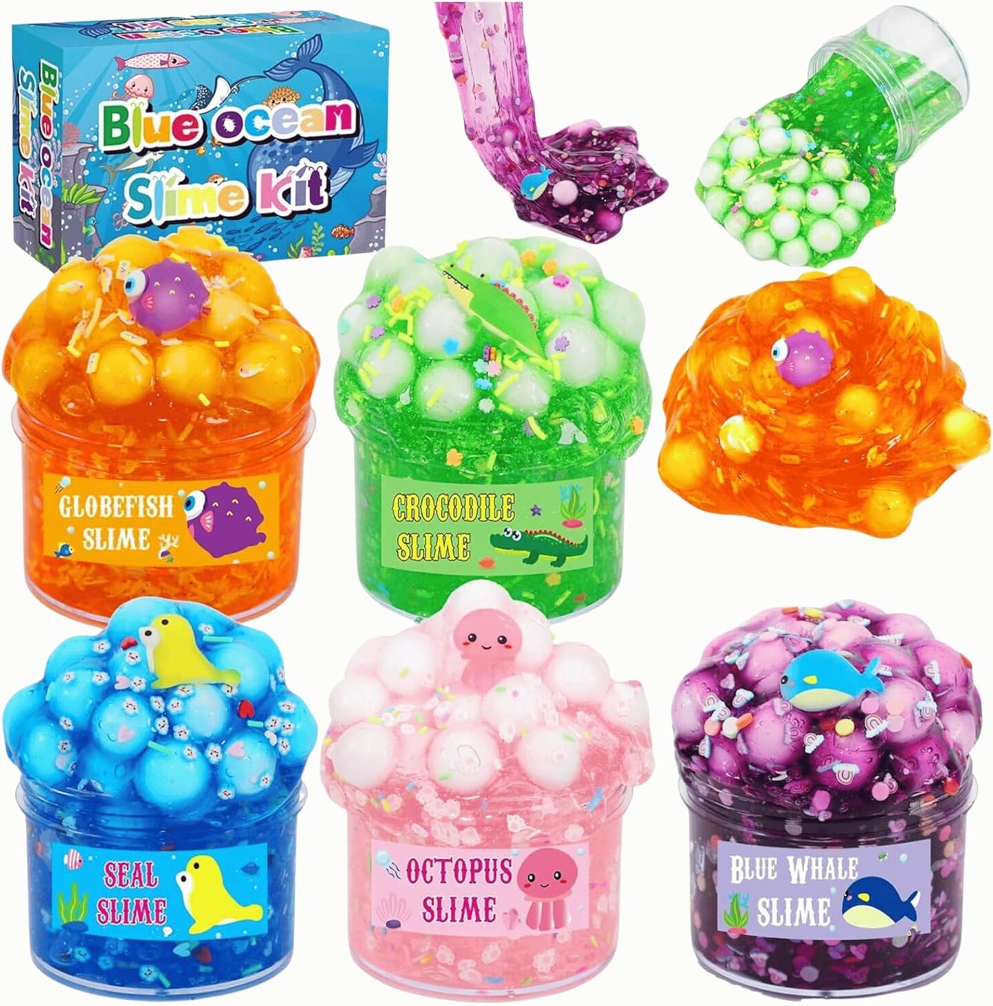 5 Pack DIY Clear Slime Kit - Includes Glitter, Resin Charms, Balls