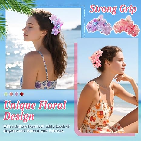 4Pcs Large Flower Claw Clips - Hawaiian Plumeria Hair Clips