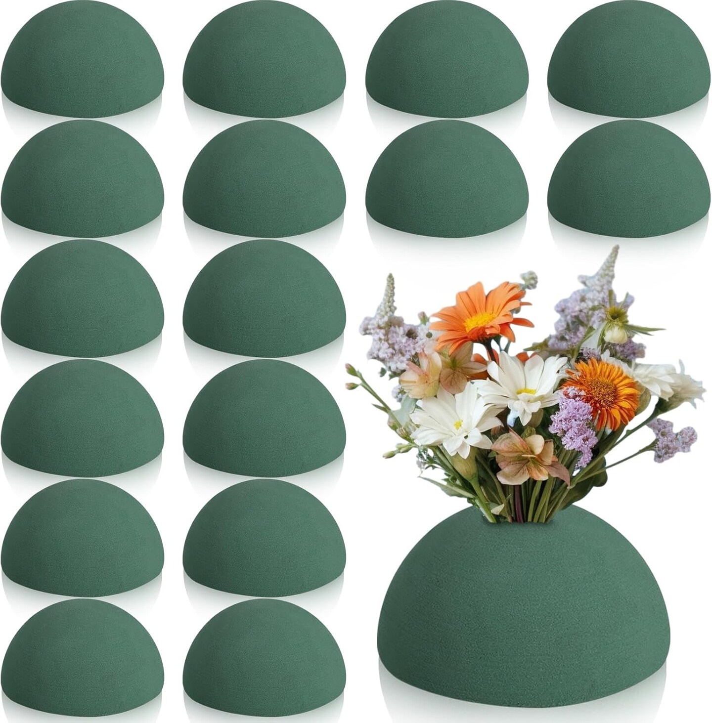 16 Pcs Half Ball Floral Foam Dry Floral Flower Foam Round Foam Block Green Foam Balls for Artificial Flowers Plant DIY Floral Foam for Arrangement Wedding Decorations (3.54 x 1.77 Inch)