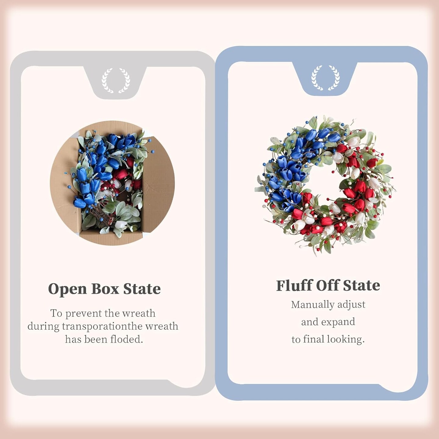 Tulip Flower Patriotic Wreaths Red White Blue Decor Memorial Day Independence Day 4th of July Flag Day Wreaths
