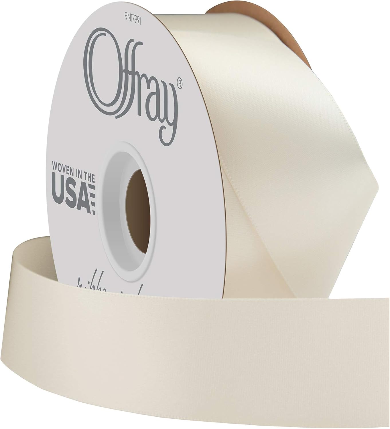 Offray 1.5" Wide Double Face Satin Ribbon, Antique White Ivory, 50 Yds