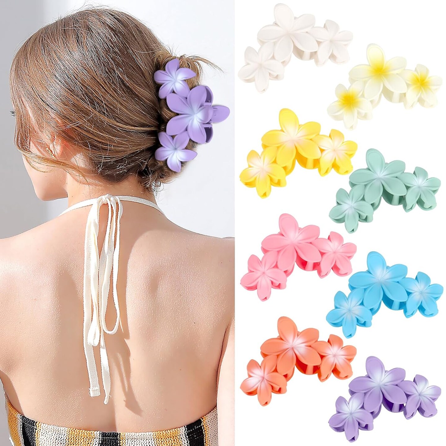 8Pcs Flower Hair Clips Matte Non-slip Hair Claws for Women Large Claw Clips