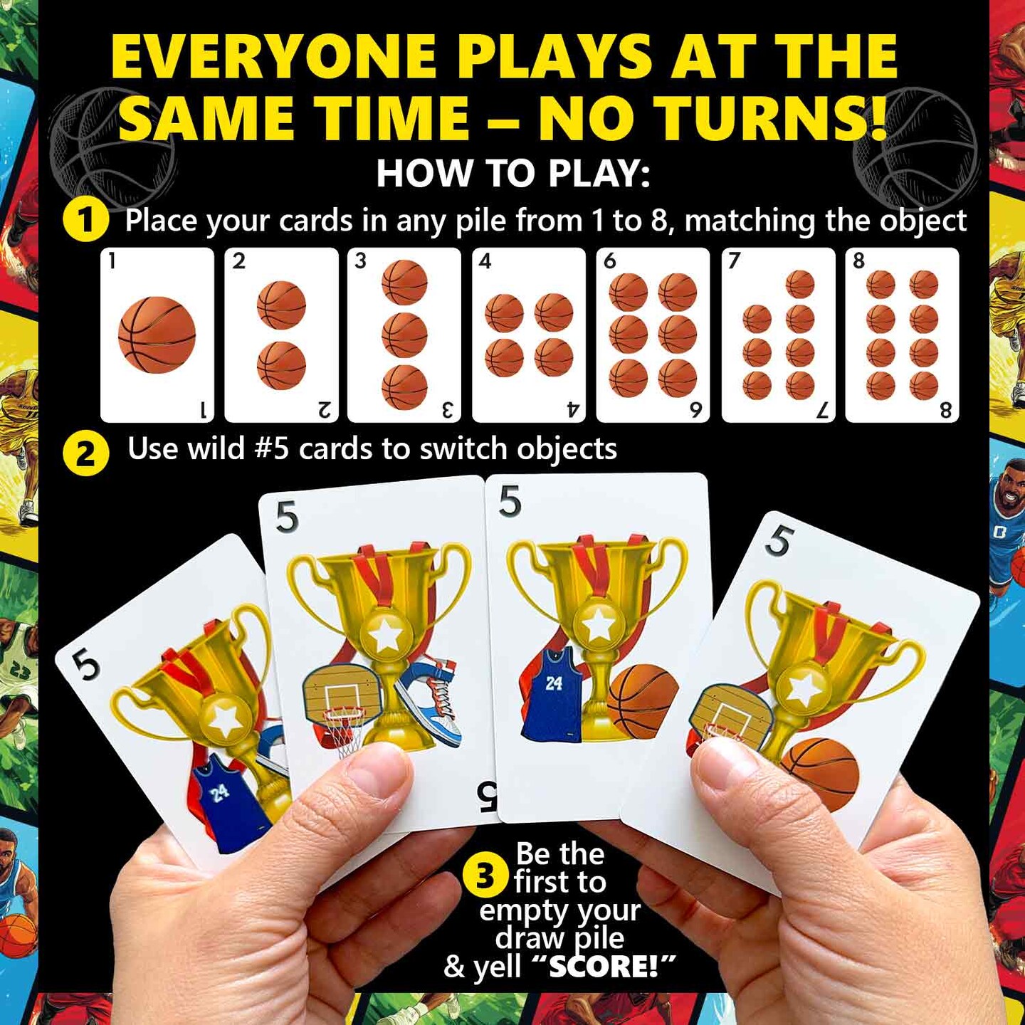 QUOKKA Basketball Fast-Paced Card Game for Kids & Adults – 128 Cards & Easy Rules – Quick & Fun Matching Game – 2-8 Players – Ages 8+ – Perfect for Family Games Night and Travel