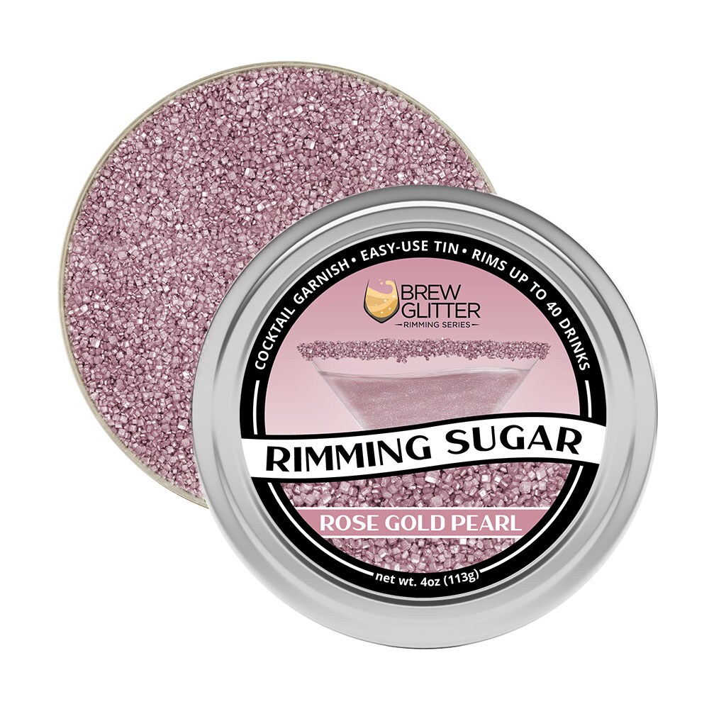 Brew Glitter - Rose Gold Pearl Rimming Sugar (4oz, 1x Bar Tin) Cocktail Garnish for Mixed Drinks & Refreshments