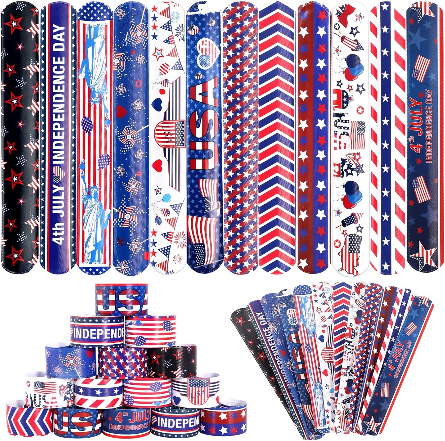 48pcs 4th of July Slap Bracelets Toys for Kids 4th of July Party Favors