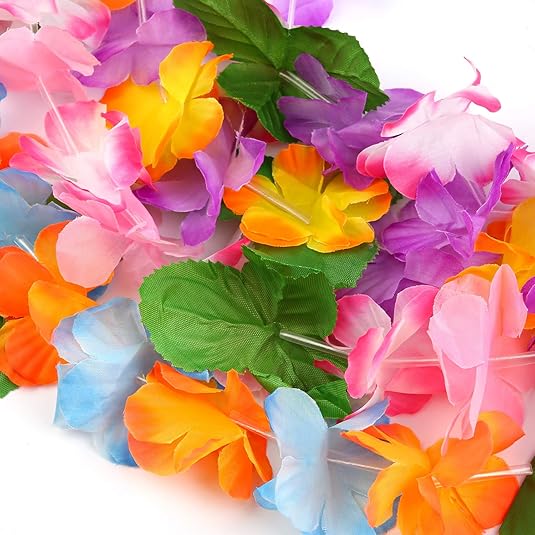 14 Pieces Hawaiian Leis Necklaces Colorful Hawaiian Flower Leis Necklaces for Luau Party Decorations Beach Party Supplies