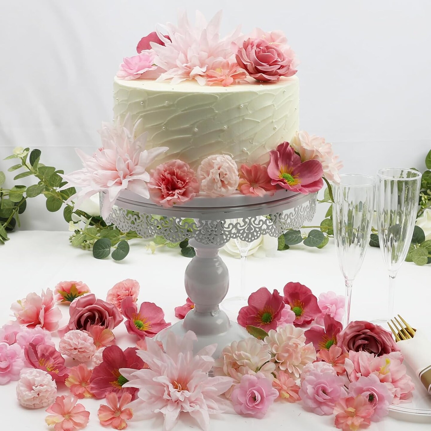 56 PCS Artificial Pink Silk Flower Heads Bulk Faux Mini Flowers