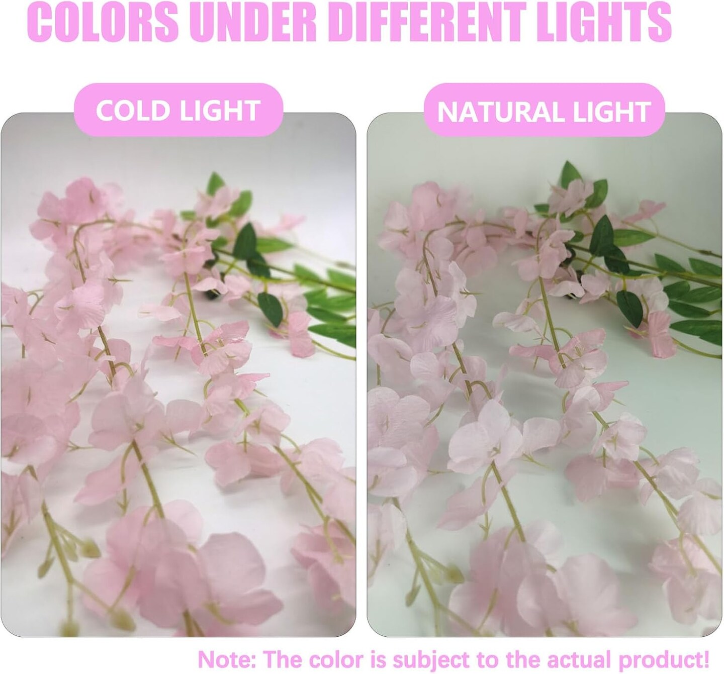 12-Pack Pink Wisteria Hanging Flowers – 3.44 Ft Artificial Silk Wisteria Garland Vines for Wedding, Room Backdrop, Outdoor Patio & Garden Decoration