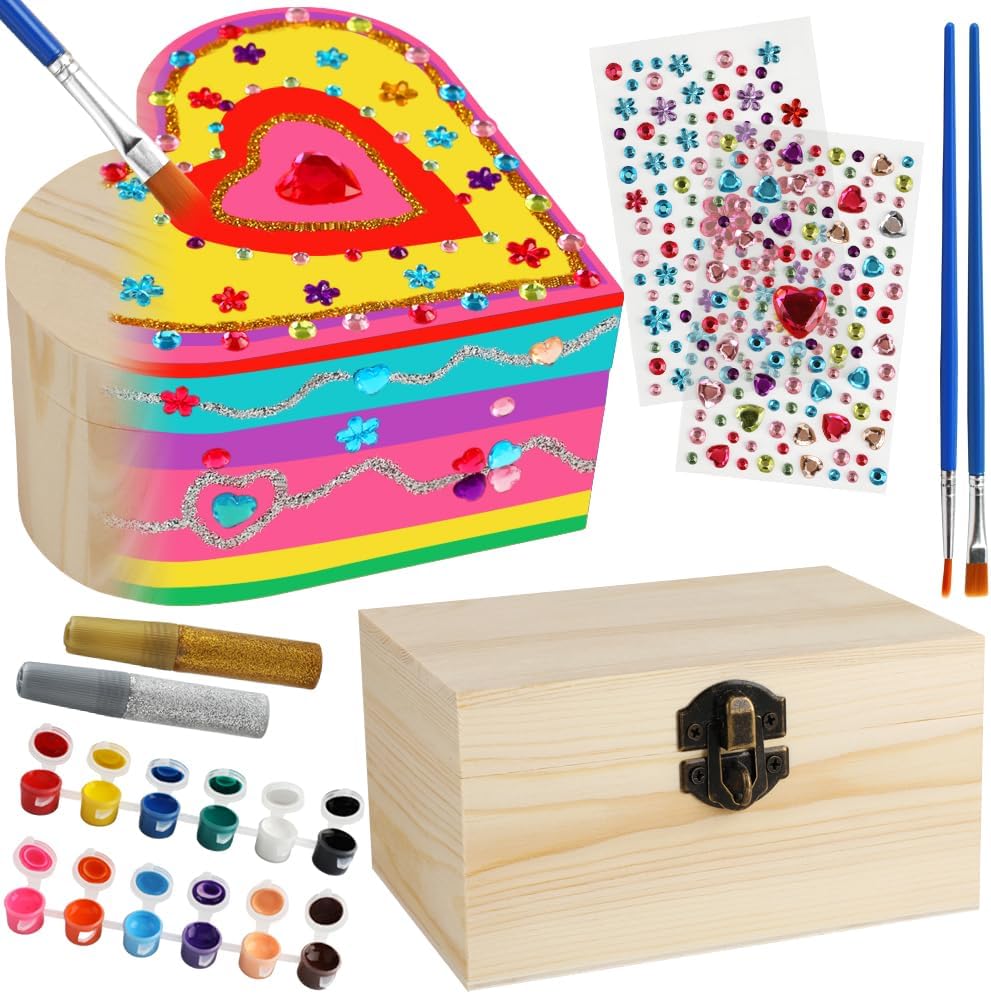 2 Pack DIY Wooden Jewelry Box Art Craft Supplies Painting Kit