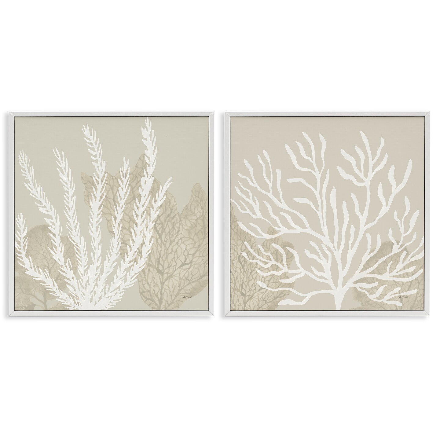 Stupell Industries Muted Coral Branches on Beige 2pc Framed Giclee Set By Yvette St. Amant