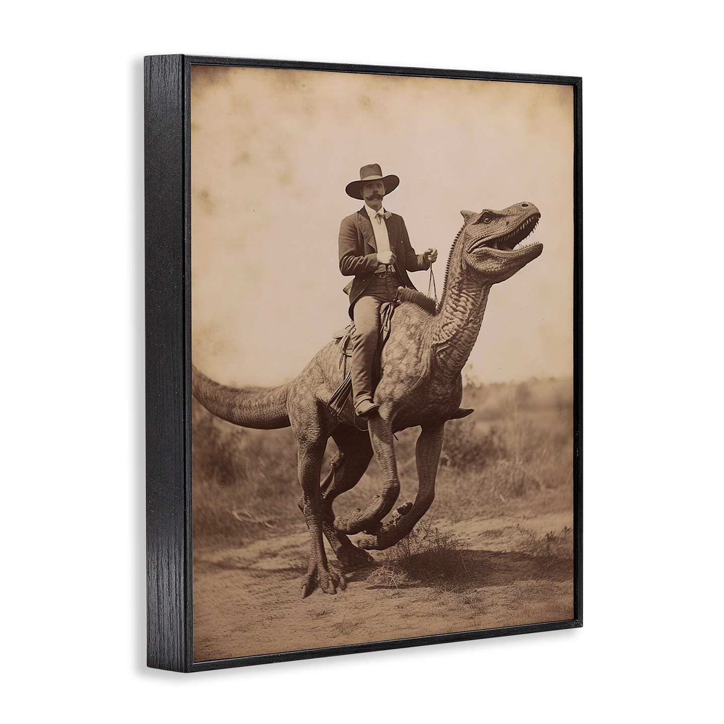 Stupell Industries Wild West Man Riding Dinosaur Framed Giclee By Lettered and Lined
