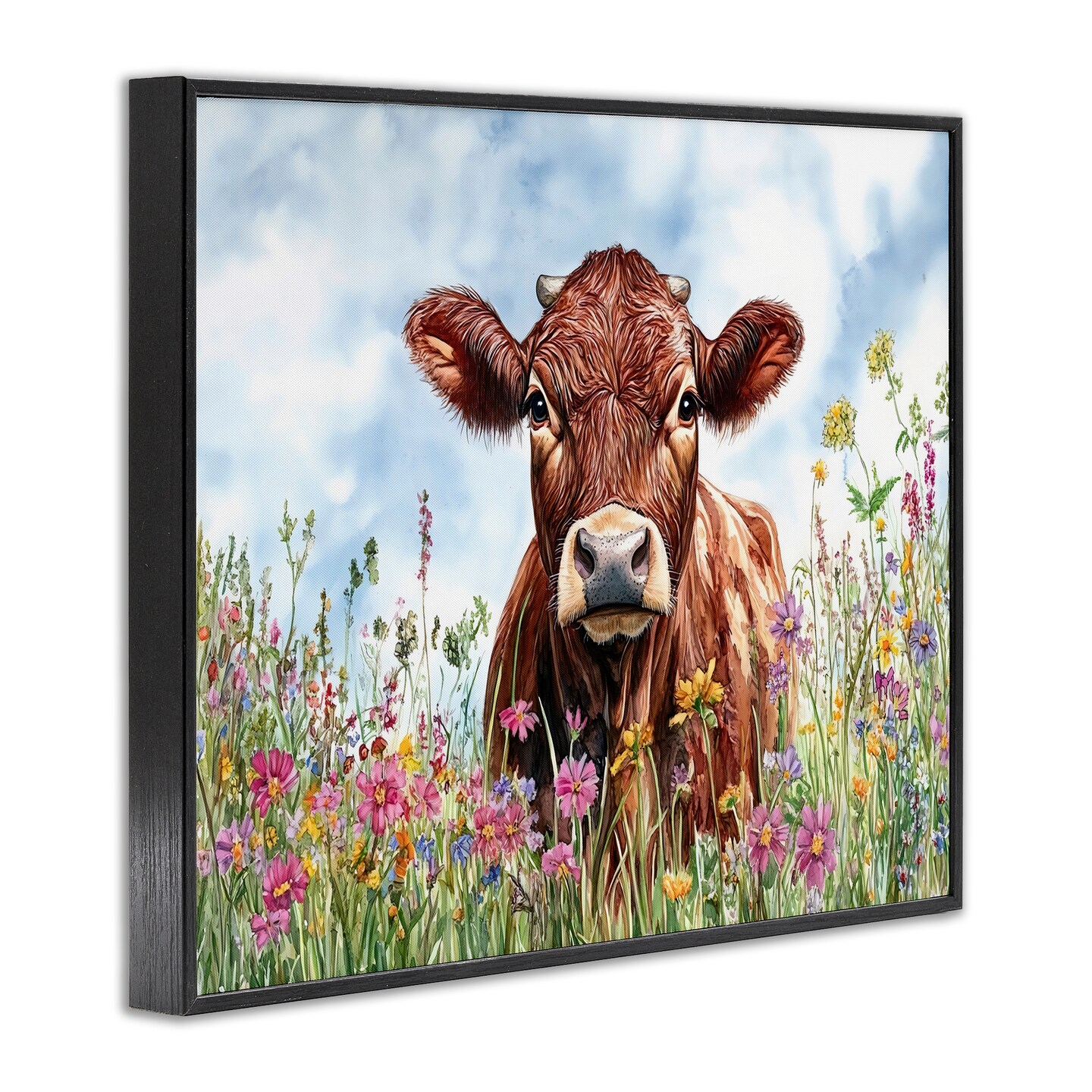Stupell Industries Angus Cow in Field Of Flowers Framed Giclee By Franklyn Gregory