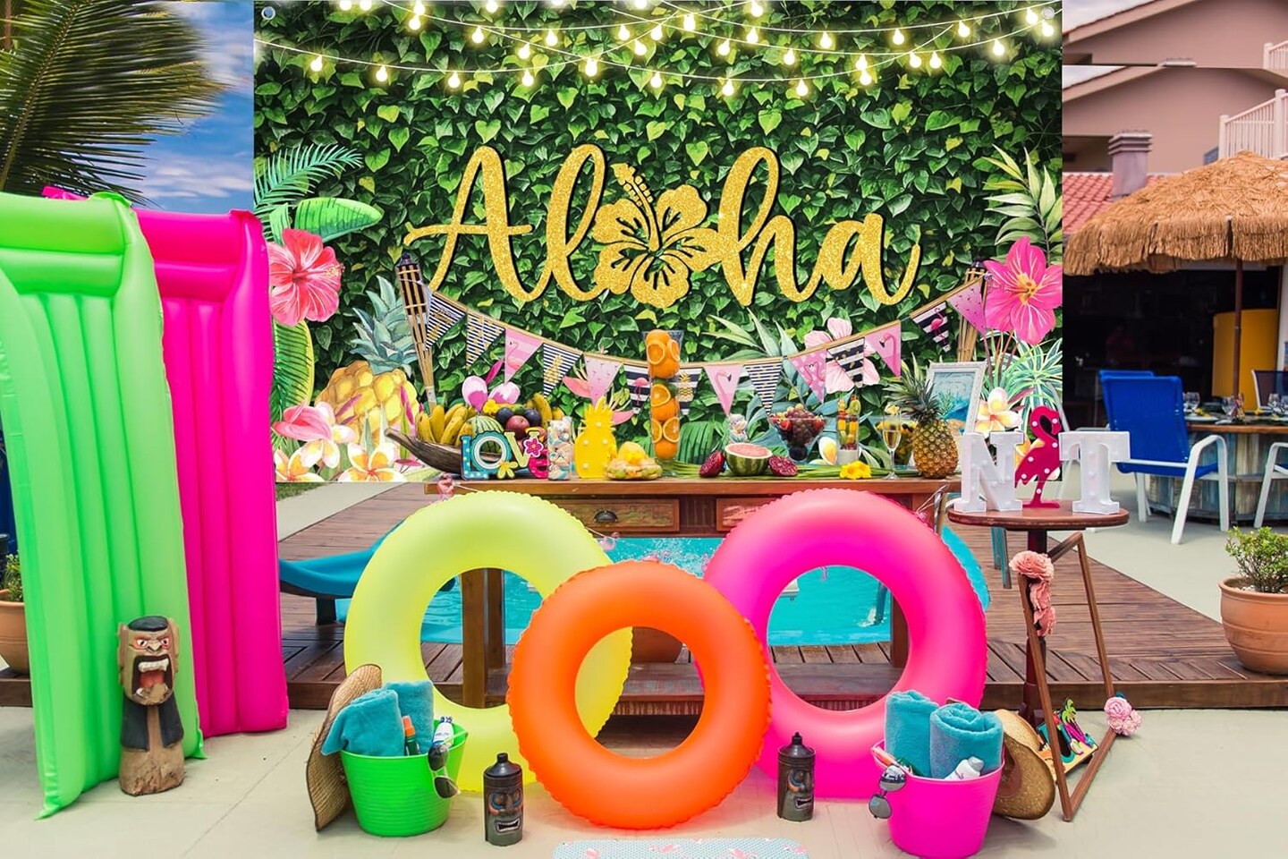 Aloha Summer Backdrop, Hawaiian Tropical Luau Party Decorations